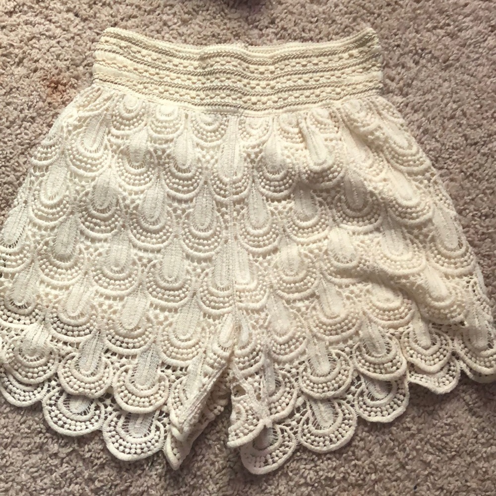 Cream Crochet High Waisted Shorts